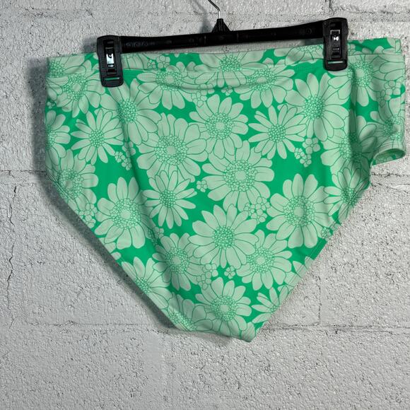 California Juniors' Plus Size Printed High-Waist Swim Bottoms Aqua Floral 2X - Picture 2 of 6